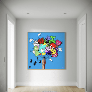 "Children of the Sky"canvas artwork displayed on wall
